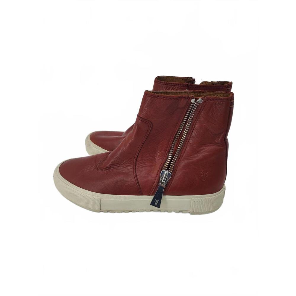 Frye Leather Gia Lug Zip Ankle Booties High Top Sneaker Size 7 Gloria Red Clay - Picture 3 of 13